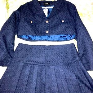 Navy blue cider tweed skirt suit